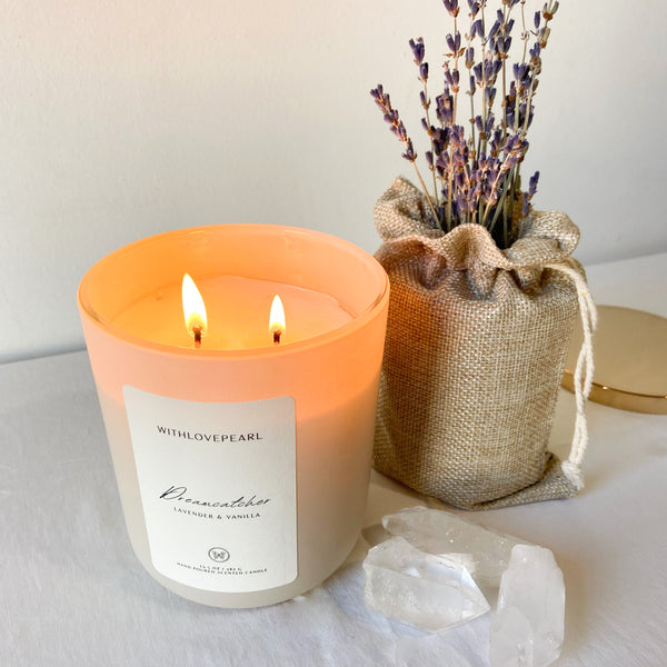 Dreamcatcher Candle: Lavender and vanilla scented candle from the Serenity Collection"